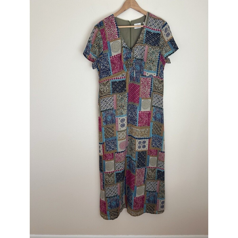 Vintage 12 Patchwork Dress Granny Square Paisley Maxi Long Peasant Boho Prairie